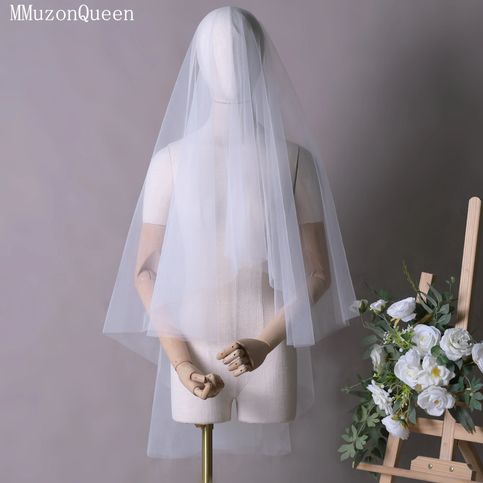 

TOPQUEEN V131 Модная однотонная свадебная фата средней длины, тонкая, двухслойная, для свадебной церемонии