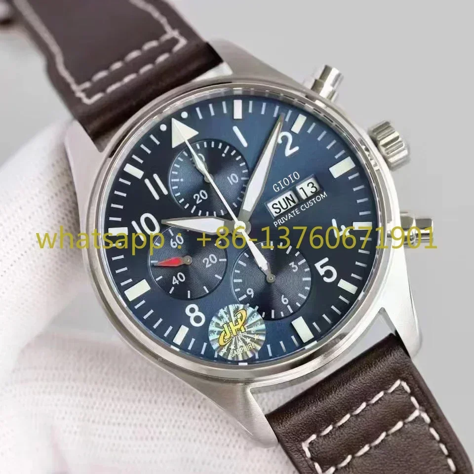 Luxury Mens Automatic Mechanical Watch Brown Black Leather Pilots Stainless Steel Luminous Green Coffee Big Watches 43mm