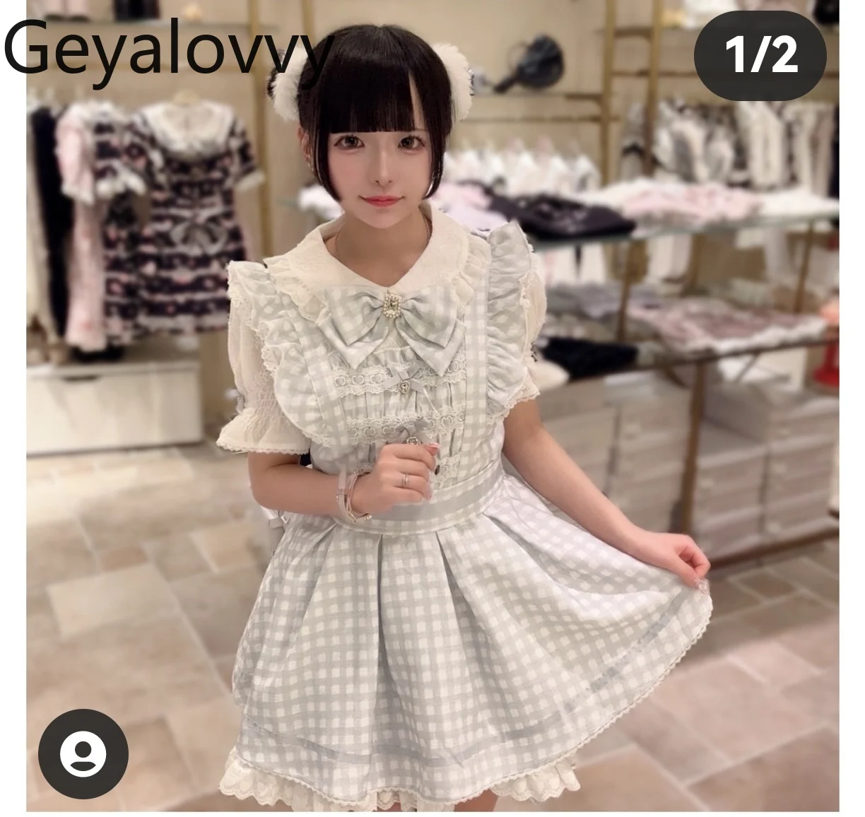 

Japanese Lolita Sweet Cute Girly Bow Checkered Top Doll Collar Short Sleeve Slim Fit Dress and Bottom Shorts Two-piece Set