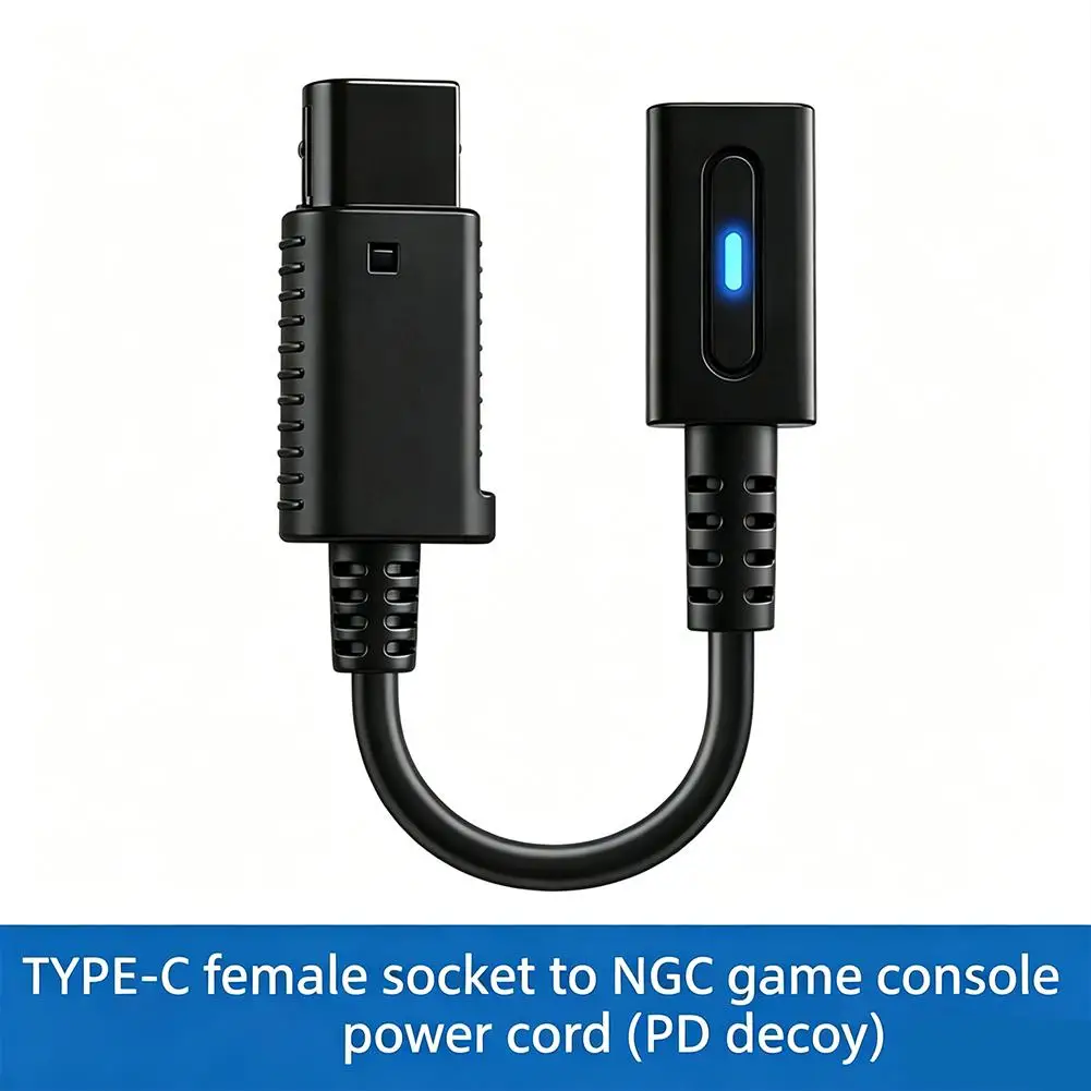 Cable Adaptador de Corriente USB-C PD para GameCube, Convertidor de Puerto de Alimentación Hembra Tipo-C a NGC, Compatible con Cargador PD de 45W+, Negro