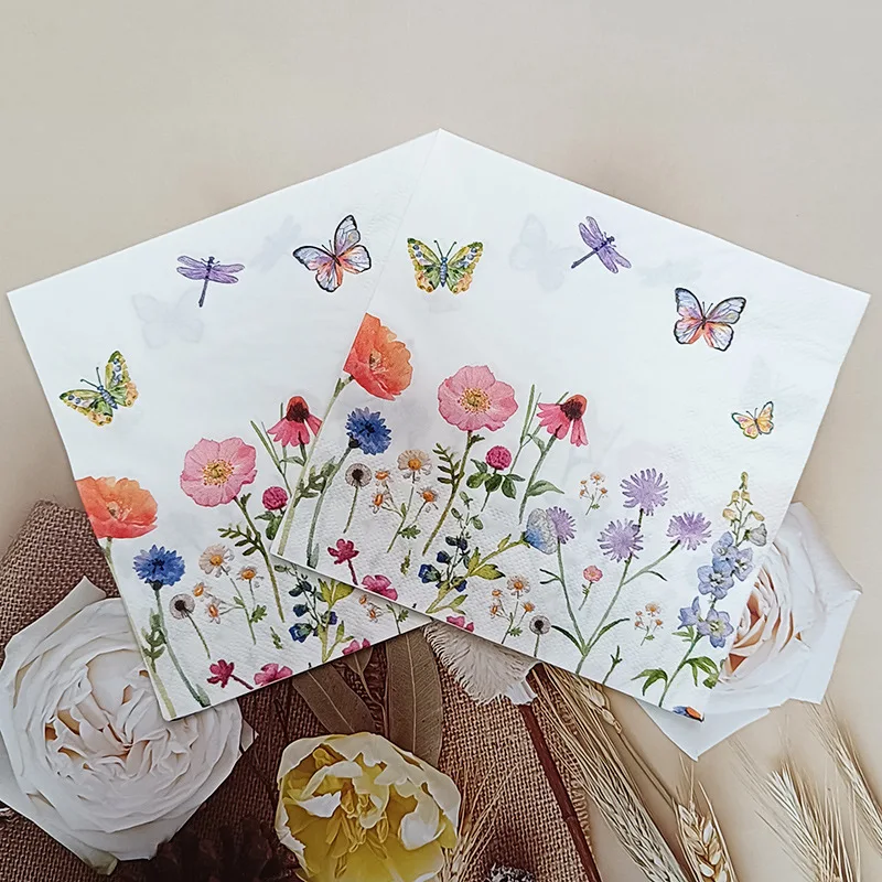 New Hot Selling Butterfly Flower Printed Disposable Tissue,Colorful Flower Napkins,Birthday Party Celebration Outdoor Paper