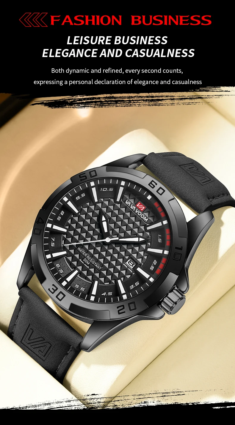 VA VA VOOM Männer Casual Sport Militär Quarz Kalender Armbanduhr für Mann Business Leder Wasserdichte Männliche Uhr Relogio Masculin – Detail 3