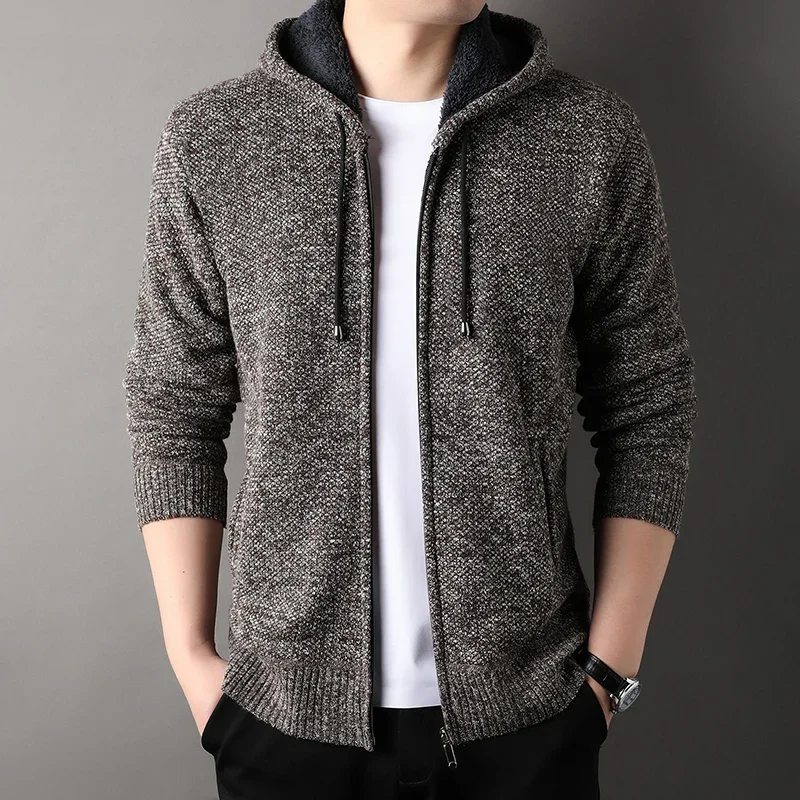 Men Winter Hooded Cardigans Sweaters Knitwear Casual Sweatercoats Autumn Thicker Fleece Warm Slim Cardigans Hoodies Coats 3XL