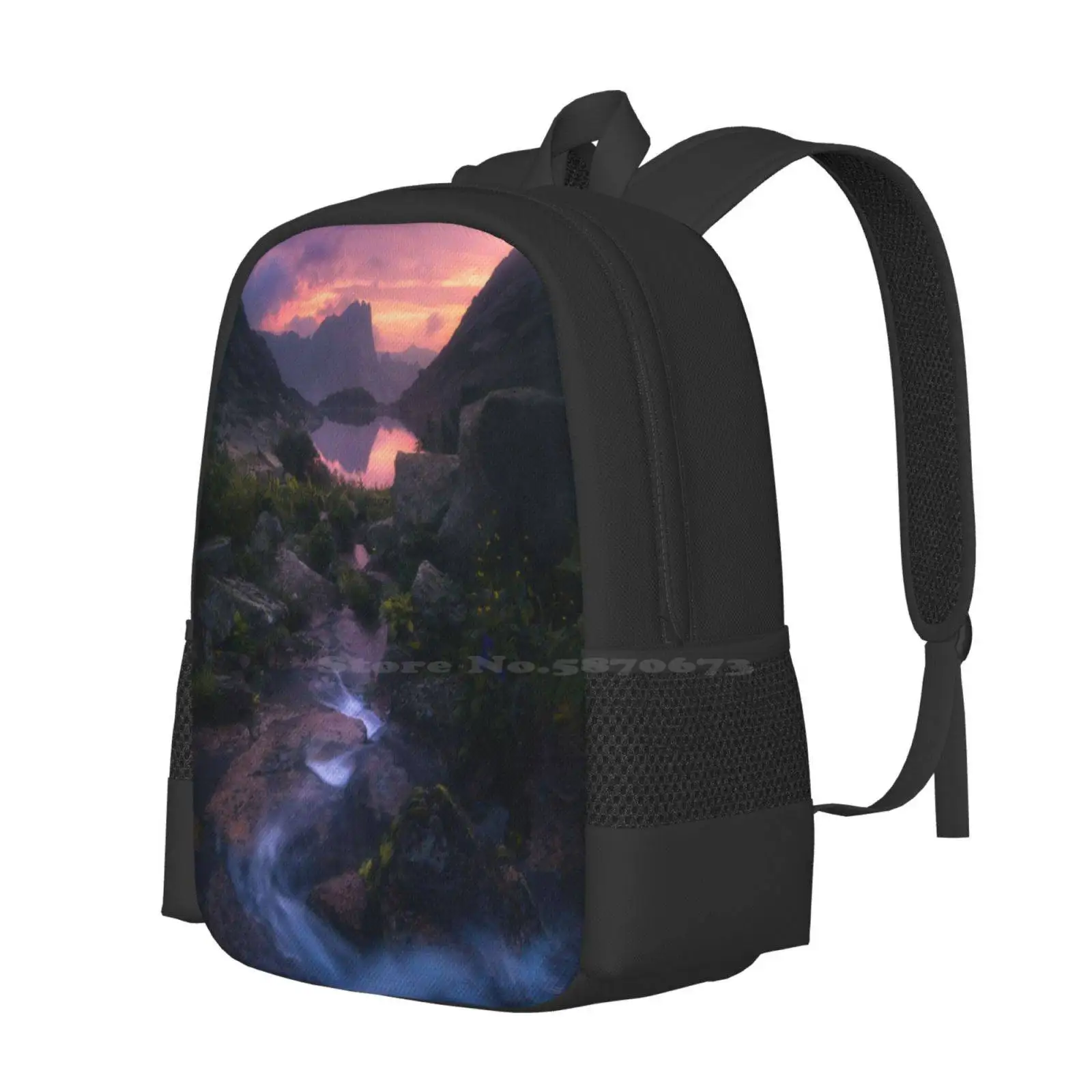 Stream Of Mountain Spirits School Bags For Teenage Girls Laptop Travel Bags River Stream Summer Landscape Mountains Rocks Lake