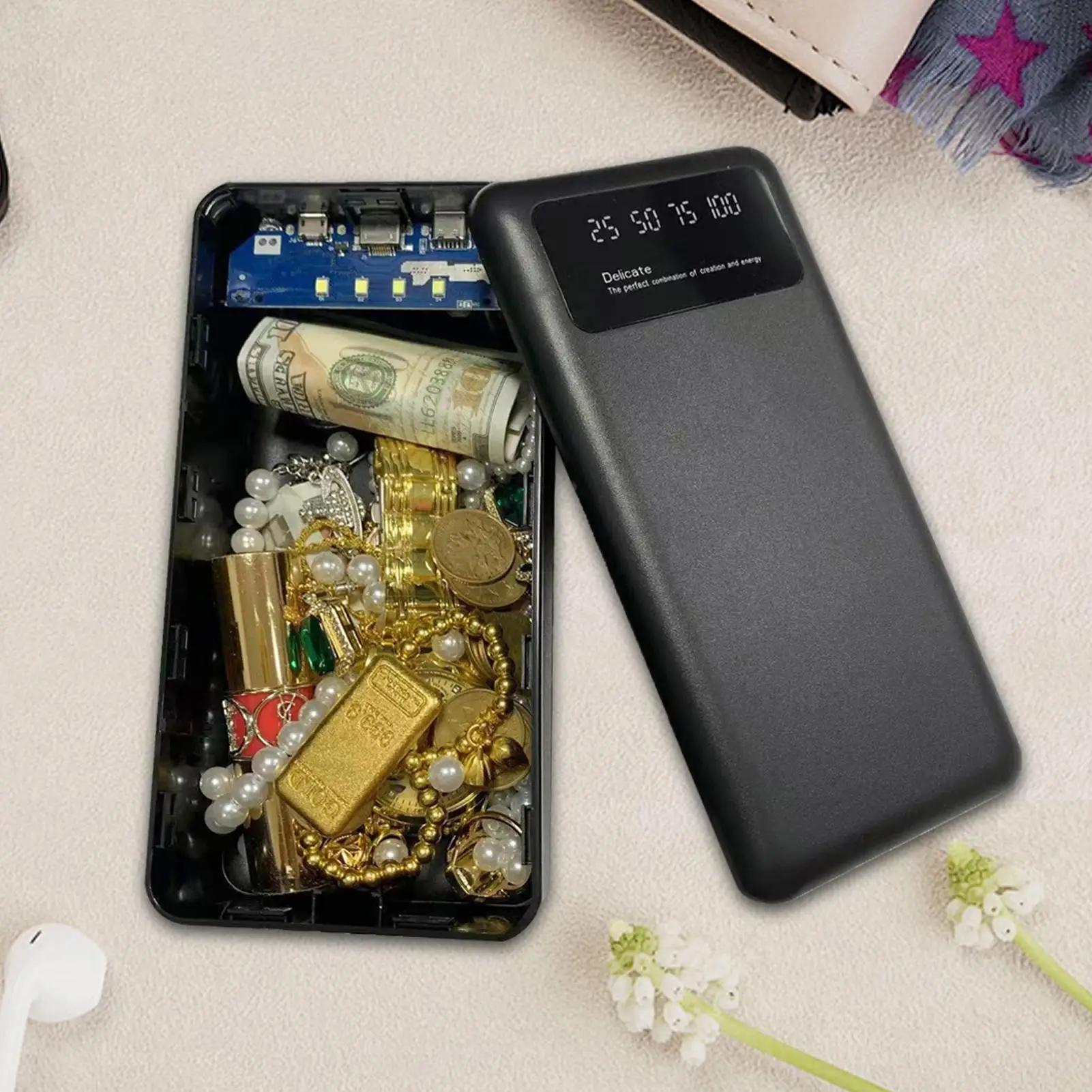 転用金庫貴重品用の隠し金庫パワーバンク形状の隠しコンパートメントキー現金貴重品ジュエリー収納容器