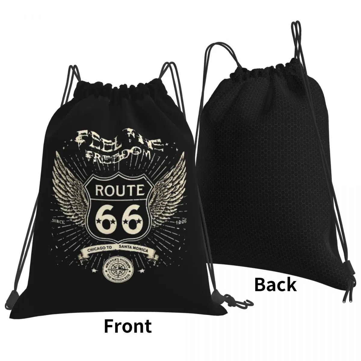 Route 66 Backpacks Multi-function Drawstring Bags Storage Bag Book Bags for Travel School