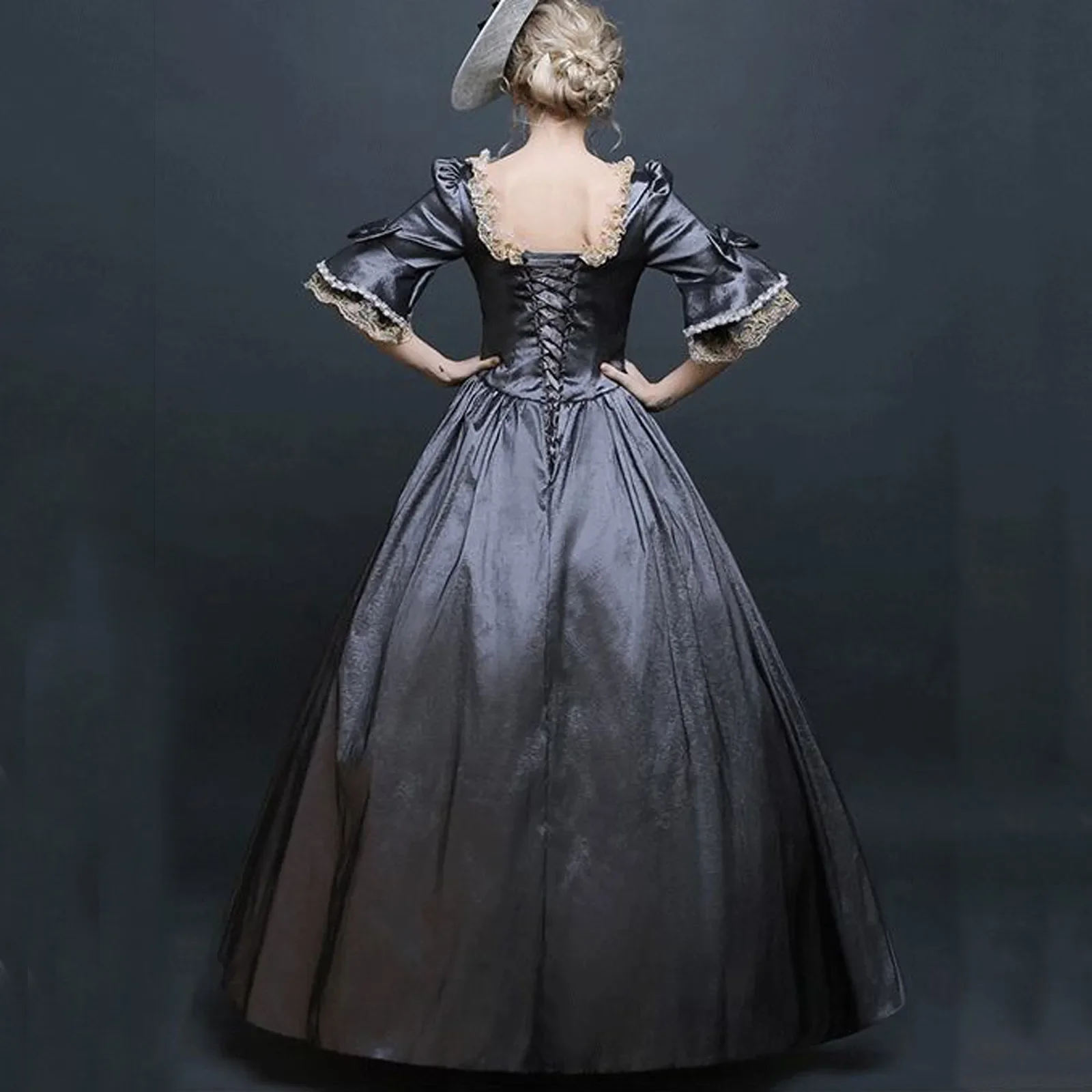 18th Century Medieval Women High Waist Half Sleeve Ball Gowns Princess Lace Patchwork Satin Dress Queen Renaissance Costume