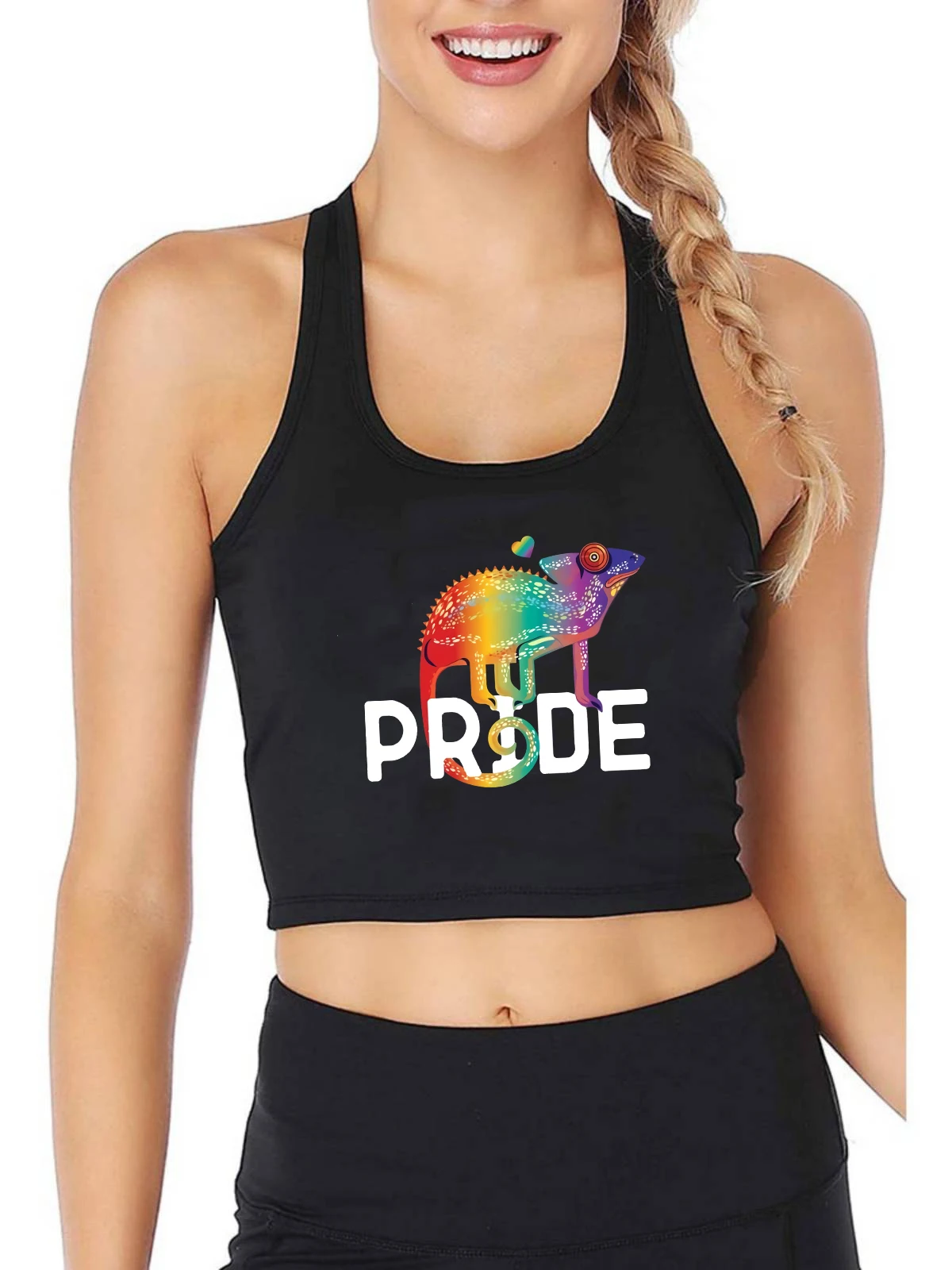 

Chameleon Pride Rainbow Design Breathable Tank Top Gay Fashion Sexy Training Crop Tops Summer Camisole Crop Tee