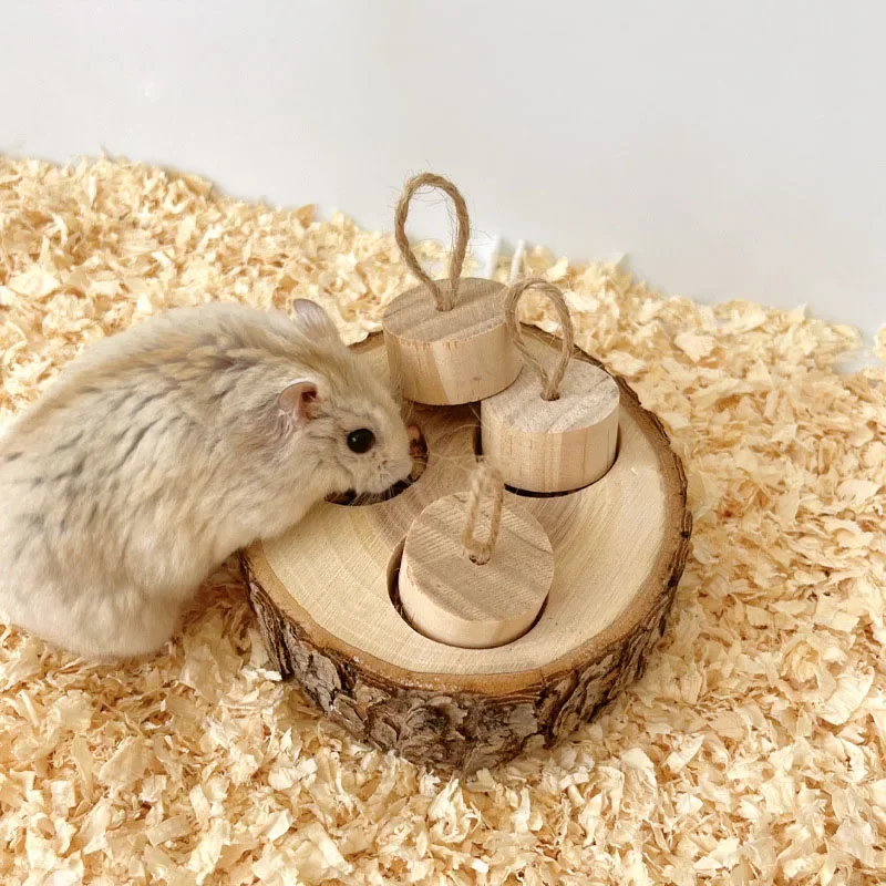 Wooden Hamster Toy Hamster Golden Bear Foraging Gnawing Grinding Teeth Wood Bite String Snack Box Hamster Landscaping Supplies view 3