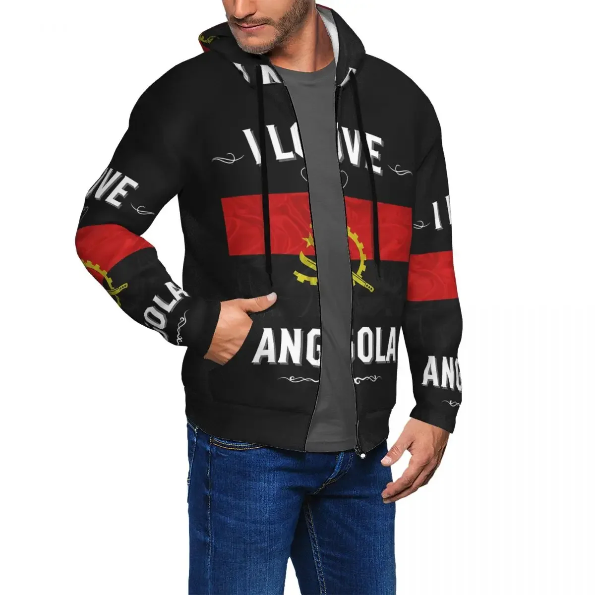 I Love Angola Flag Angolan Felpe con cerniera Pullover Hip Hop Autunno Inverno Felpe da donna da uomo Top a maniche lunghe
