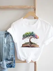 Lovely Vintage Style Book Cute Print T-shirt Short Sleeve Tee Top Women Fashion Casual Clothing Female Graphic T Shirt