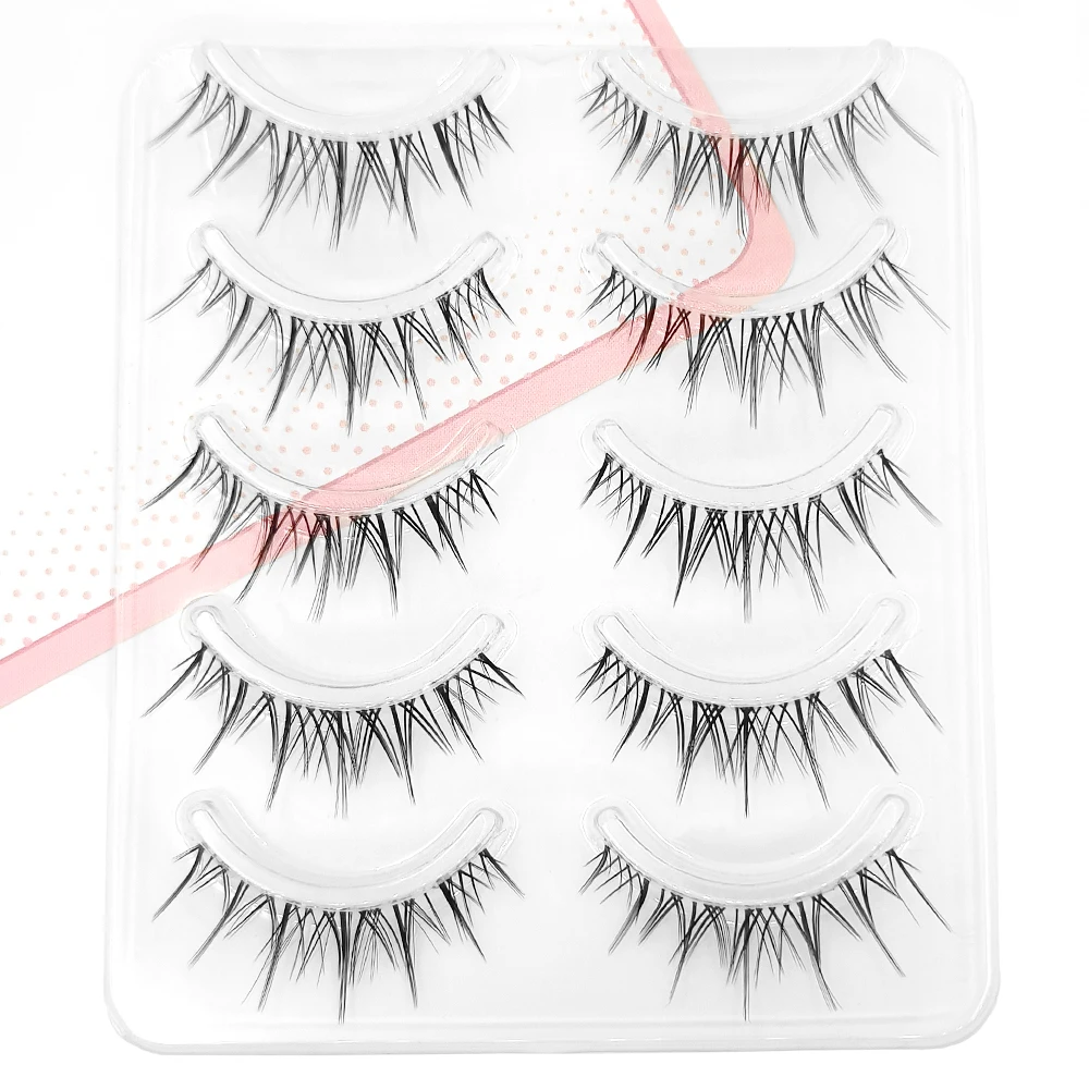 Yelix Half Lashes 5 Pairs Natural Mink Eye Lashes Fake Eyelashes Full Strip Lashes For DIY Korean Make Up