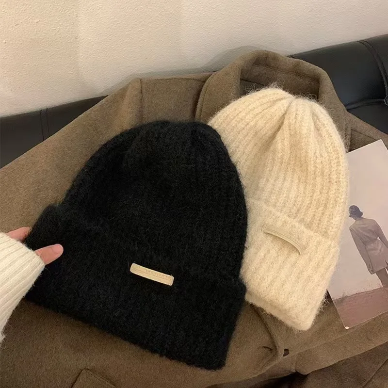 Solid Slouchy Beanie for Couples Oversized Large Size Knit Hat Winter Warm Earflap Cold Weather Hat Face Slimming Casual Cap