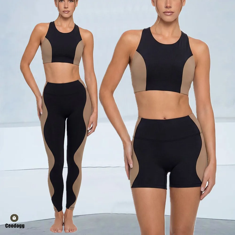 Pad Two Piece 2PCS Women Crop Top Fitness Yoga Set High Waist Active Leggings Gym Shorts Sportswear Woman Workout Clothes XP134