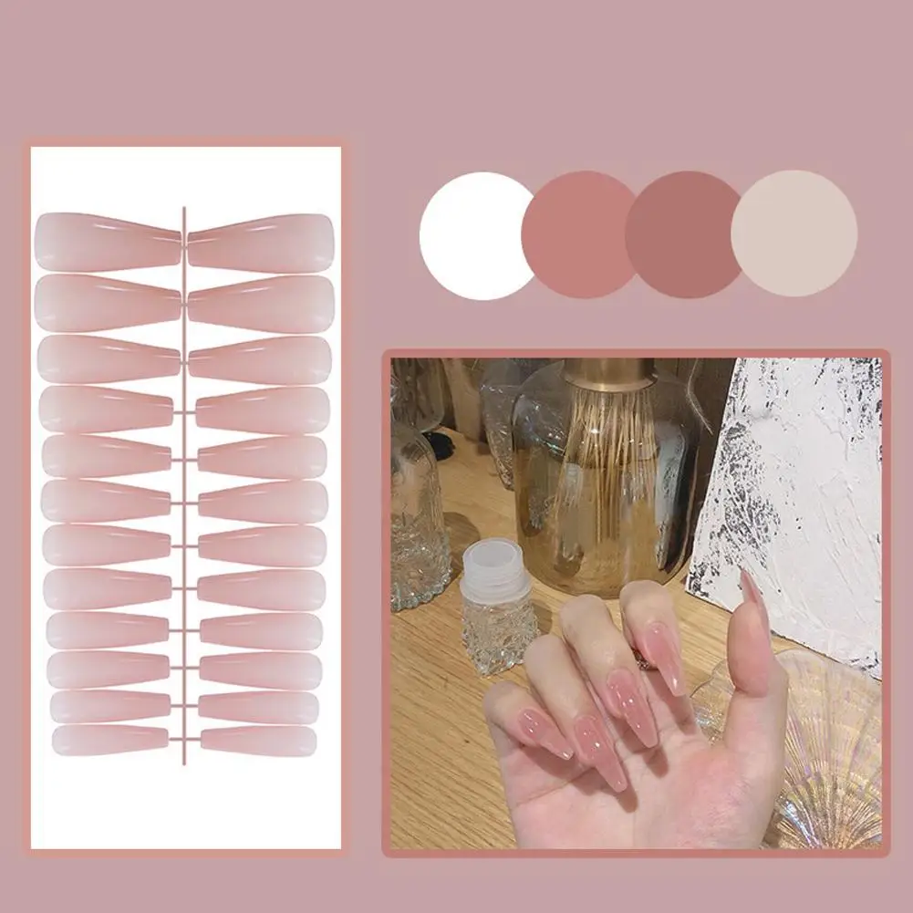 24Pcs Solid Color Fake Nails Matte Medium Long False Nails Detachable Wearable Full Cover Manicure Press-on Nails For Women