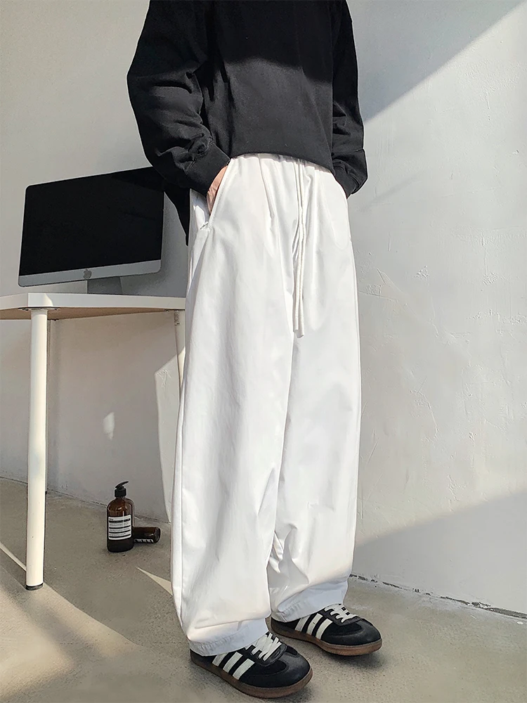 

White Casual Pants Men's Slim Fit Tapered High-End Sport Straight Leg Loose Drapey Wide Leg Pants Knife Draped Tapered