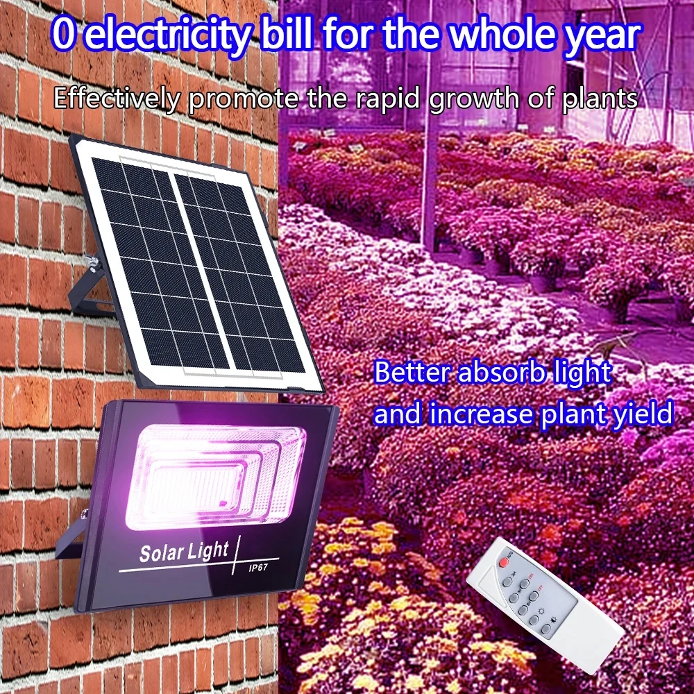 Full Spectrum LED Grow Light Waterproof Phytolamp Solar Floodlight Plant Lamp with Remote for Greenhouse Hydroponic Seeding