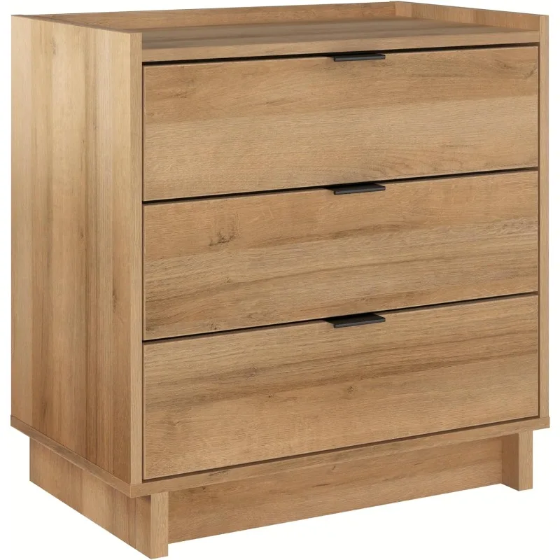 Simply Modern Nightstand Bedside Table, Natural Oak Nightstand for Bedroom, End Table with 3 Drawers 26.5