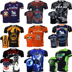 MMA Rashguard szybkoschnący Vszap Muay Thai T Shirt z krótkim rękawem poliestrowe kompresyjne koszulki bokserskie siłownia Jiujitsu