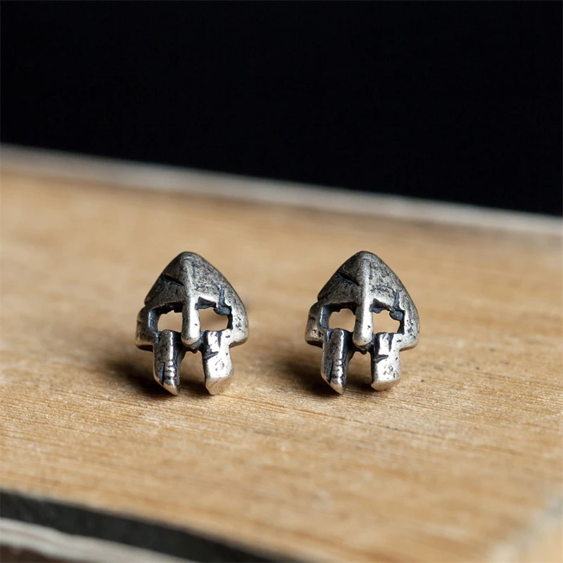 YIZIZAI Norse Vikings Spartan Warrior Antique Stud Earrings Men Women 100% 925 Sterling Silver Punk Style Vintage Fine Jewelry