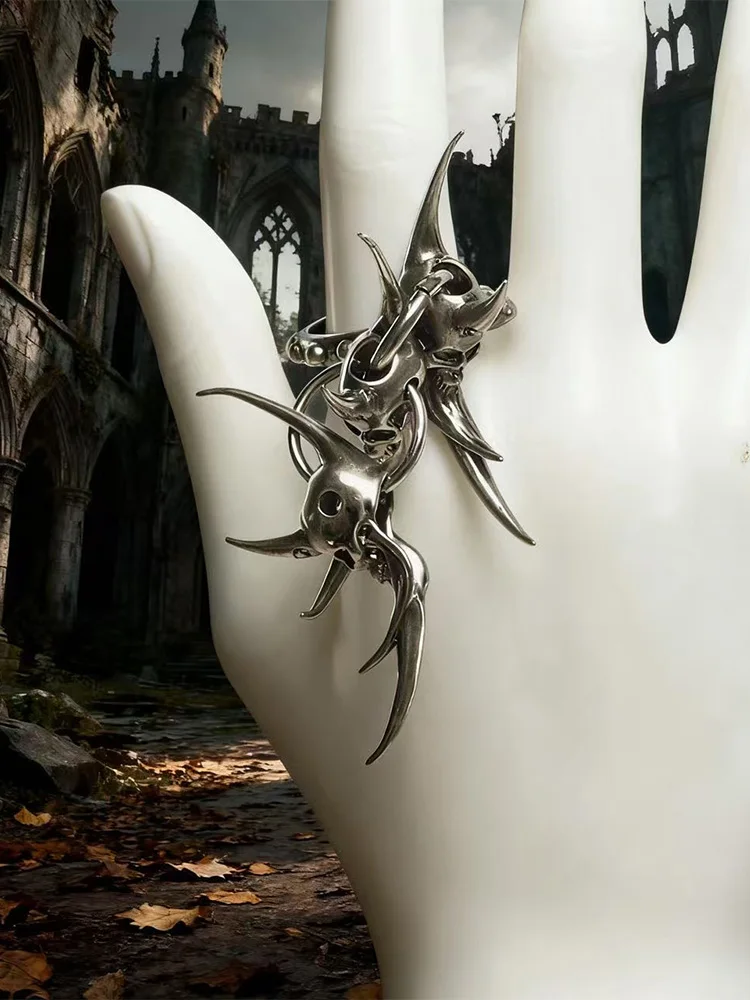 إكسسوارات مجوهرات فنية على شكل جمجمة متعددة السبائك، خاتم للجنسين للرجال والنساء، إكسسوار أنيق فريد من نوعه