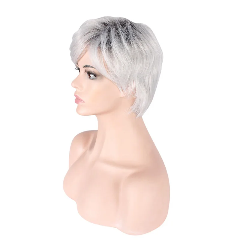 Robe de soirée pour femme, cheveux courts dégradés, banquet, soirée, assortie à des cheveux bouclés en fibre chimique moelleux, cheveux de longueur d'oreille pour femme