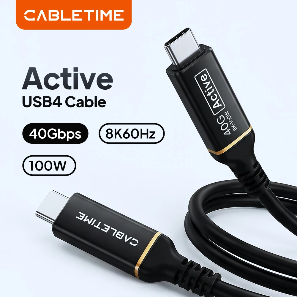 

Кабель CABLETIME Active USB4 100W 40Gbps 8K60Hz 3M для сверхбыстрой передачи данных с алюминиевым корпусом для телефонов, планшетов и мониторов