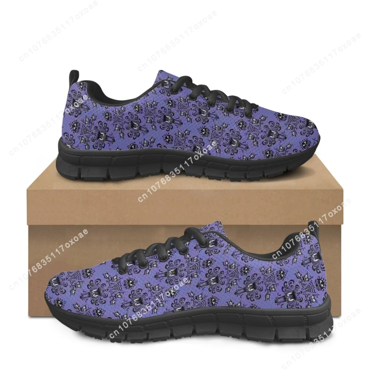 2023 Casual Shoes For Women Purple Haunted Mansion Print Running Jogging Lace Up Workout Ladies Sneakers Flats Shoes