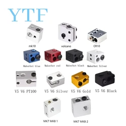3D yazıcı aksesuarları ısıtmalı blok MK7 MK8 MK10 V5 V6 PT100 volkan CR10 baskı kafası ekstruder için j-kafa alüminyum blok