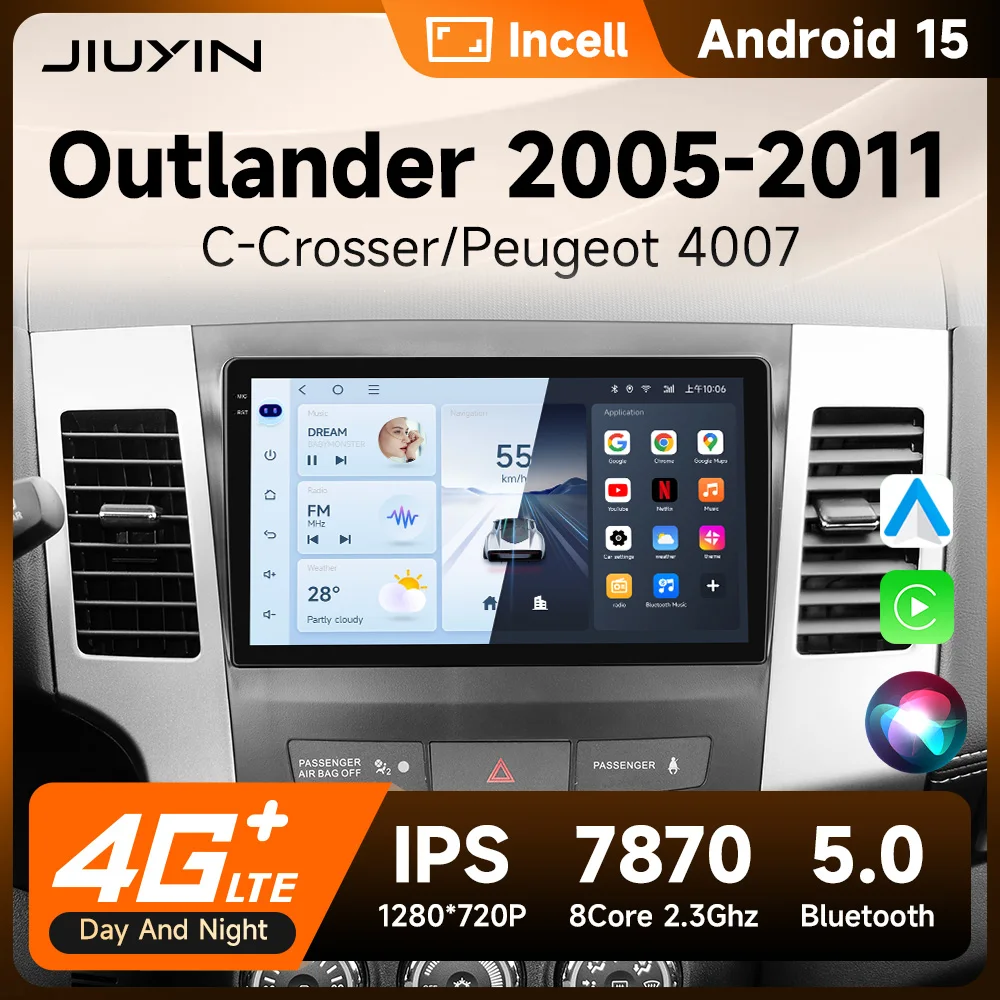 Bezprzewodowe Carplay Android Radio Samochodowe do Citroen C-Crosser Peugeot 4007 Mitsubishi Outlander 2 2005 - 2011 Kamera Cofania 7870 2din