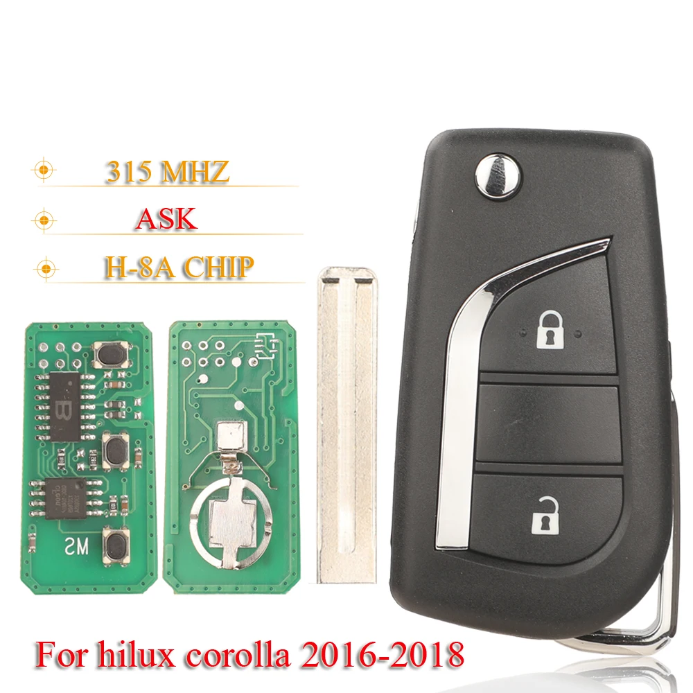 

Jingyuqin 2 кнопки флип-брелок с дистанционным управлением 315 МГц ASK H (8A) чип для Toyota RAV4 Camry Hilux Corolla 2016-2018 автомобильные аксессуары