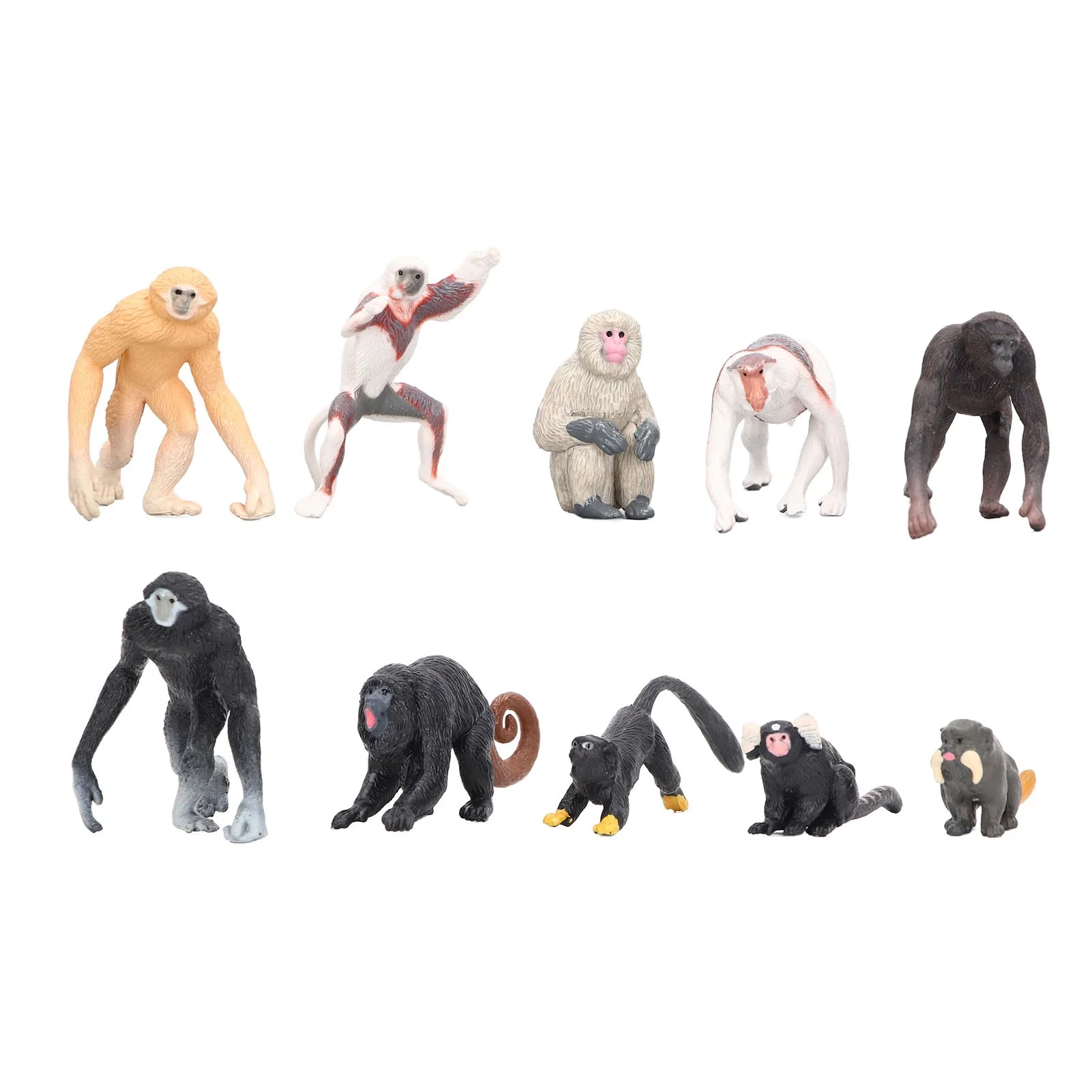10PCS Primate Models Mini Proboscis Monkey Gibbon Orangutan Lemur Model Animal Ornament Set