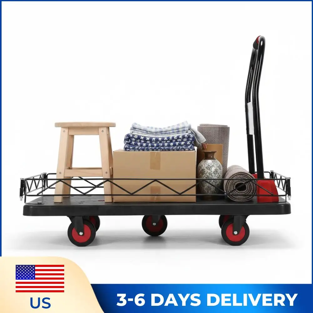 

2 IN 1 Foldable Flat Plate Dolly W/Steel Wire Fence Swivel Wheels Hand Carts 2000 Lbs Capacity for Groceries Garage Warehouse