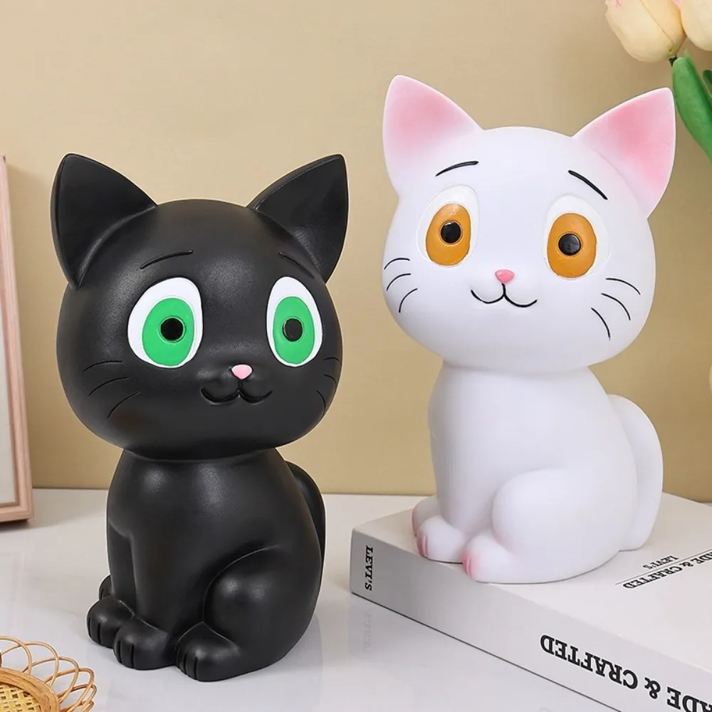 Tirelire Anti-chute pour chat noir, réservoir d'épargne, coffre-monnaie décoratif pour chat de dessin animé, modèle de chat de grande capacité