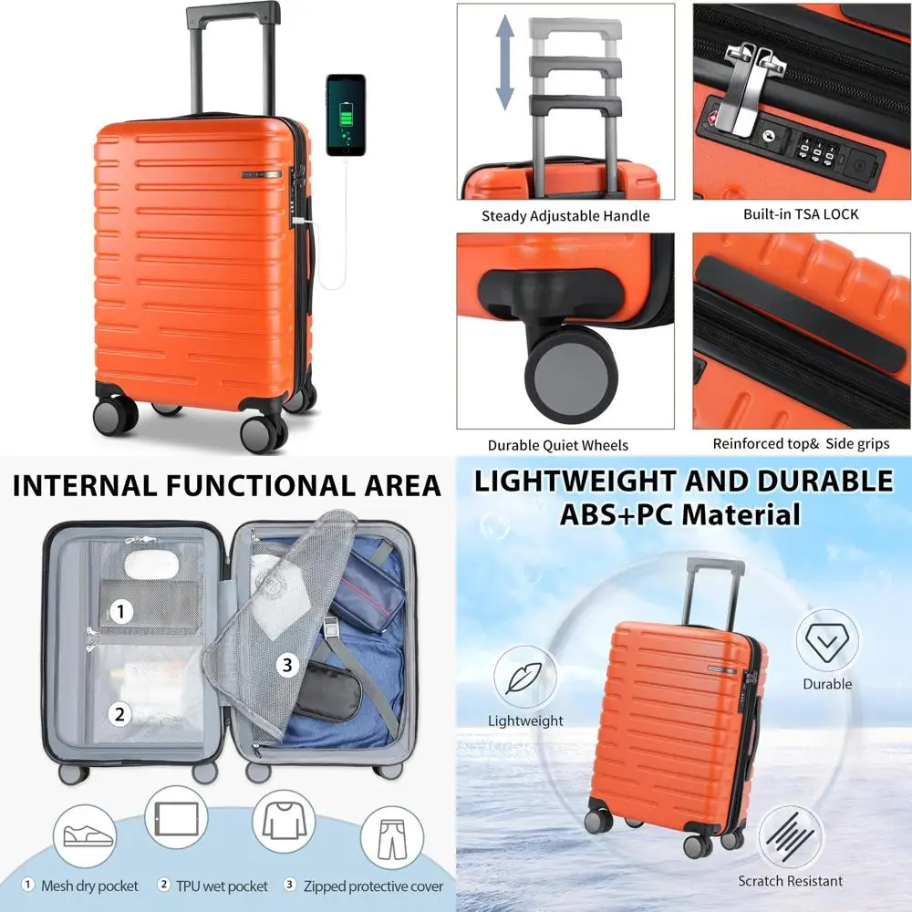 

Ручная кладь с вращающимися колесами: чемодан с твердым корпусом, 21x14x9, одобренный авиакомпанией, замок TSA, прочный