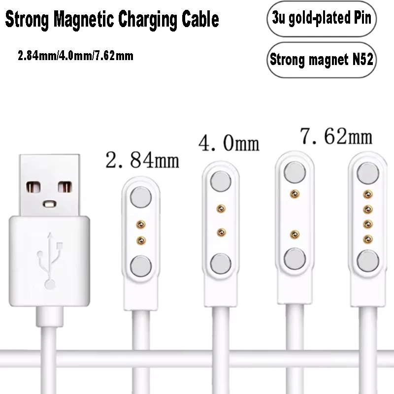 4Pin 7.62mm 2Pin 4mm USB Charging Line Cord Rope Strong Magnetic Charge Cable White Black Color for Smart Watches 99% Universal