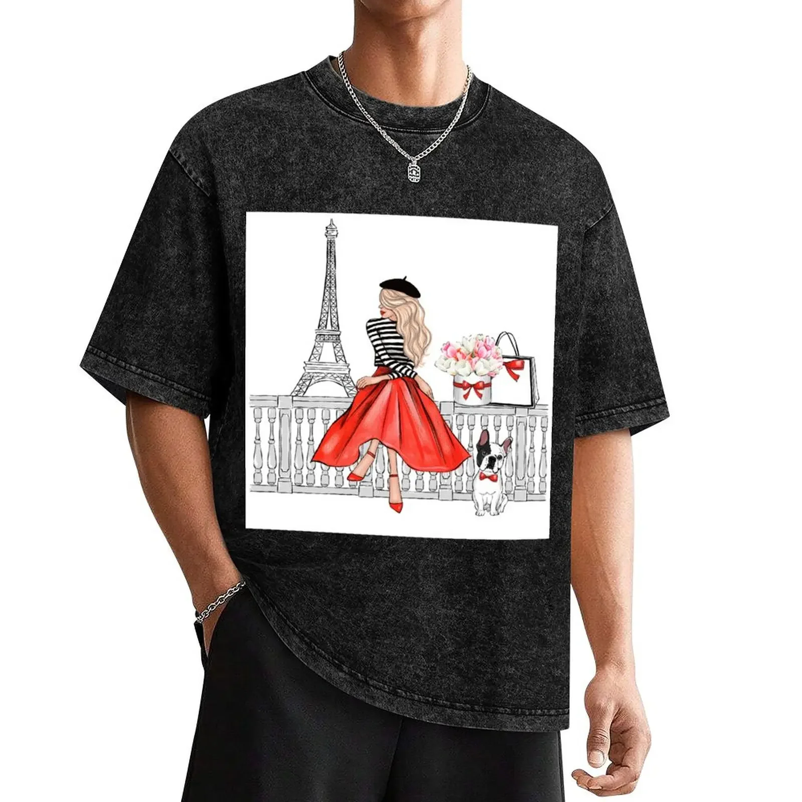 

Blonde Girl in Paris red dress T-Shirt heavyweights oversized graphic tee t shirt men 100℅ cotton