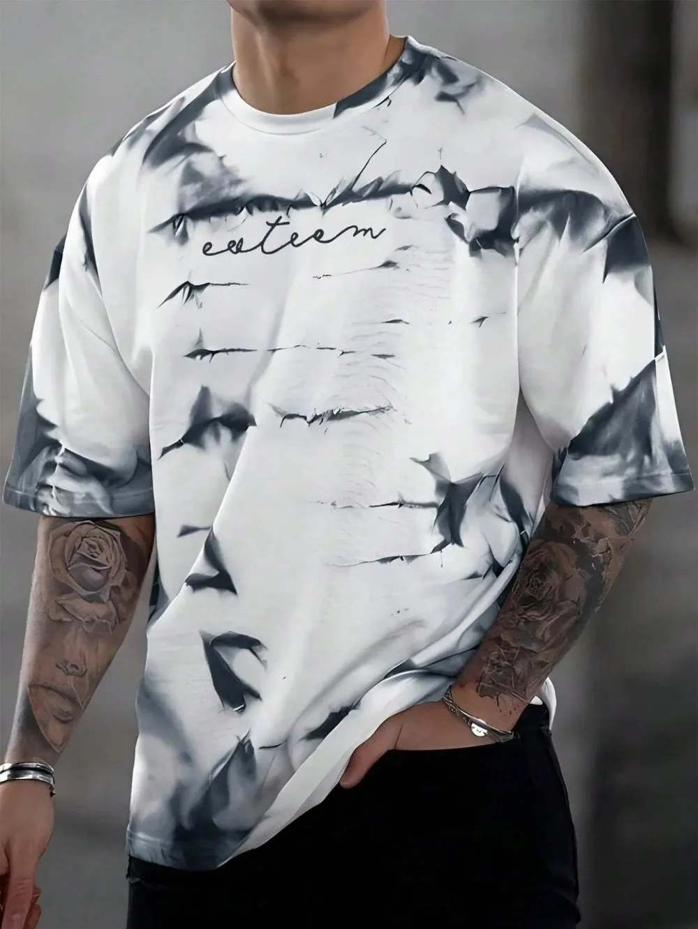 Fashionable Tie Dye Lette Pattern 3D Print Breatha Quick-dry Men Large-size T-shirt Outdoor Leisure Sports Parent-child Clothing