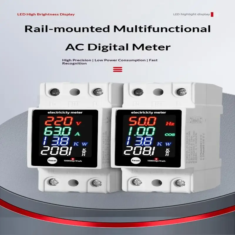 Digital Energy Meter AC30-400V Din Rail Type Power Usage Monitor with Clear LCD for Apartment Workshop Energy Tracking