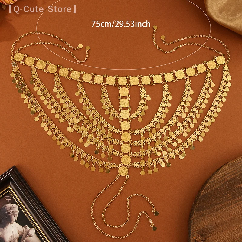 الإبداعية دبي الزفاف العربي العروس غطاء الرأس الذهبي القمر عملة الترتر شرابة رئيس سلسلة مجوهرات للنساء جوفاء الشعر التبعي