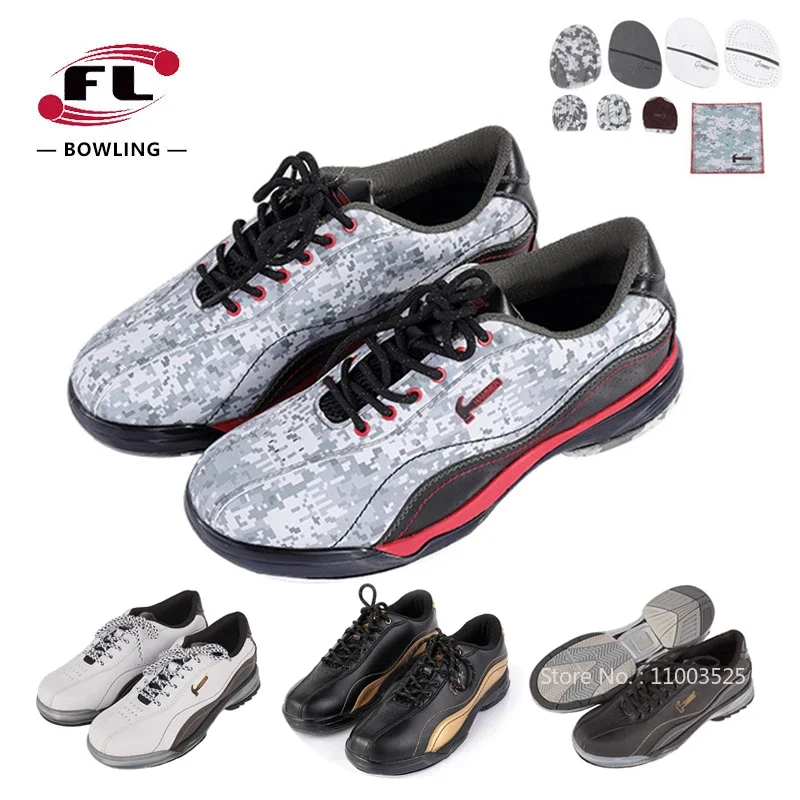 Men's Leather Bowling Shoes Professional Cushioned Sneakers Anti-slip Changeable Sole Indoor Trainers Quality Bowling Shoes