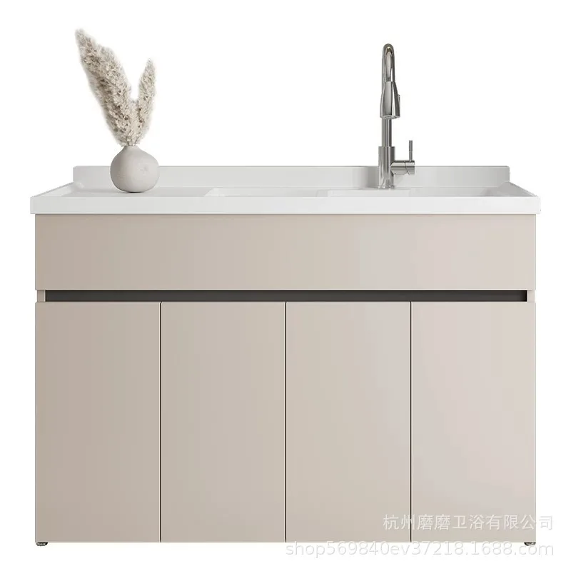 

LMM Honeycomb Aluminum Laundry Cabinet Laundry Pool Balcony Household Laundry Desk Integrated Sink with Rubbing Board