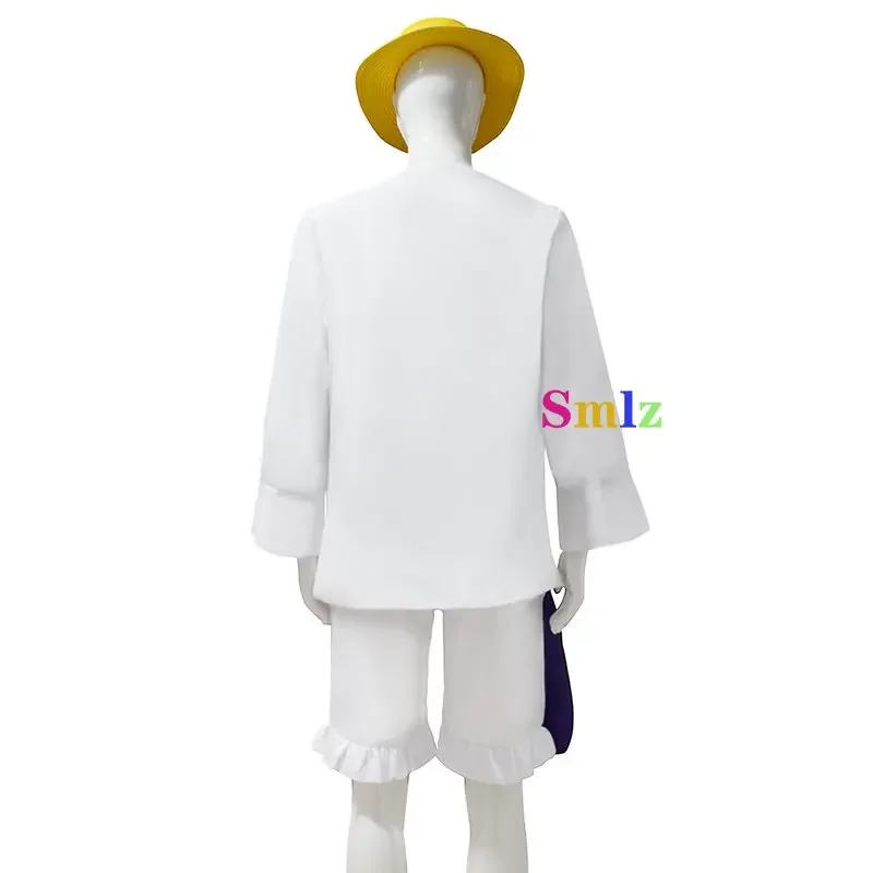 White Luffy cosplay anime gear 5 Nik form costume outfit adult kid full set White Shirt pants sash wigs