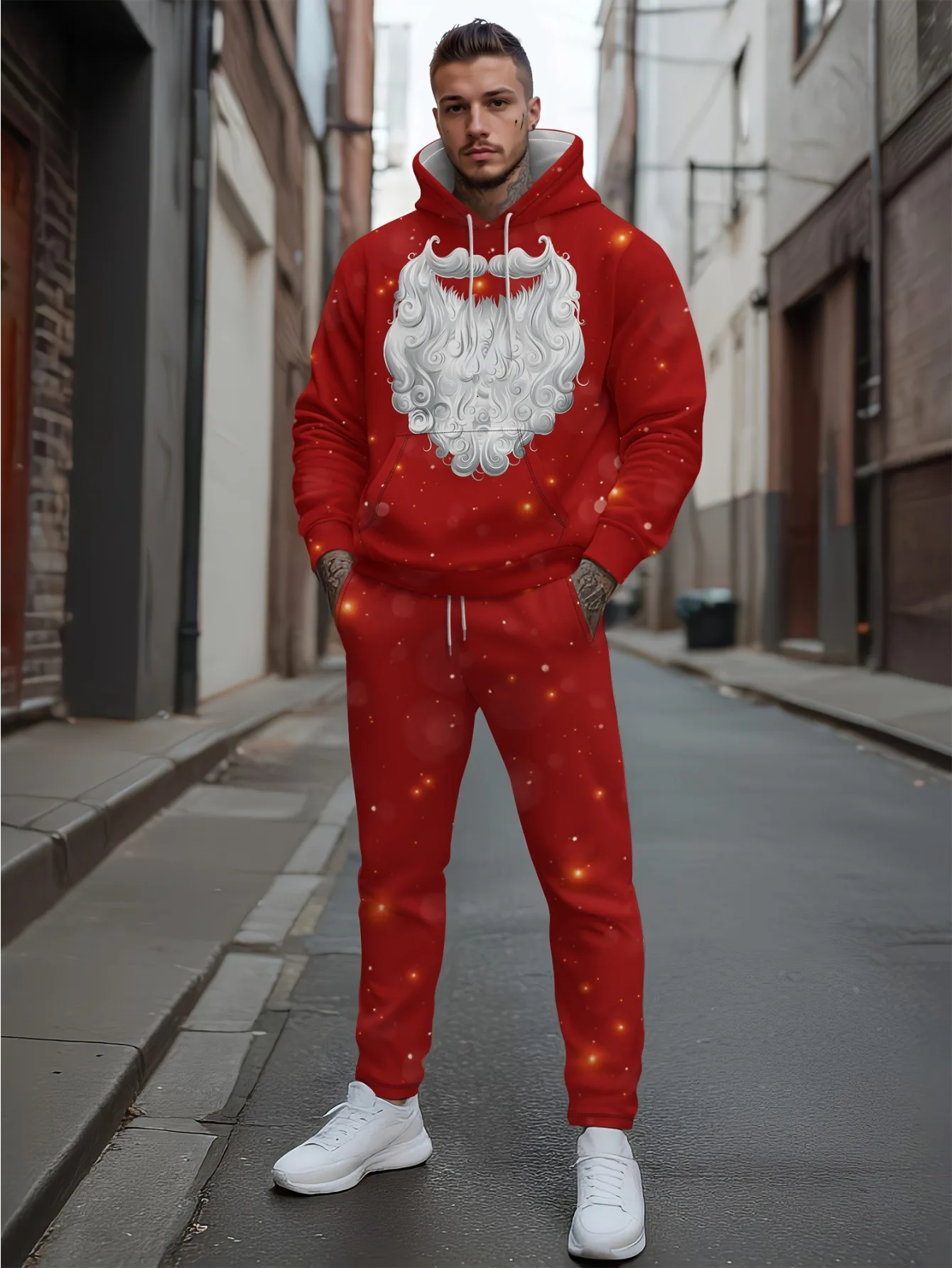 

Рождественский костюм с 3D принтом, Рождественский костюм Санта-Клауса для мужчин и женщин, спортивный костюм, брюки, 2 предмета, новогодняя вечеринка, повседневный спортивный костюм для бега