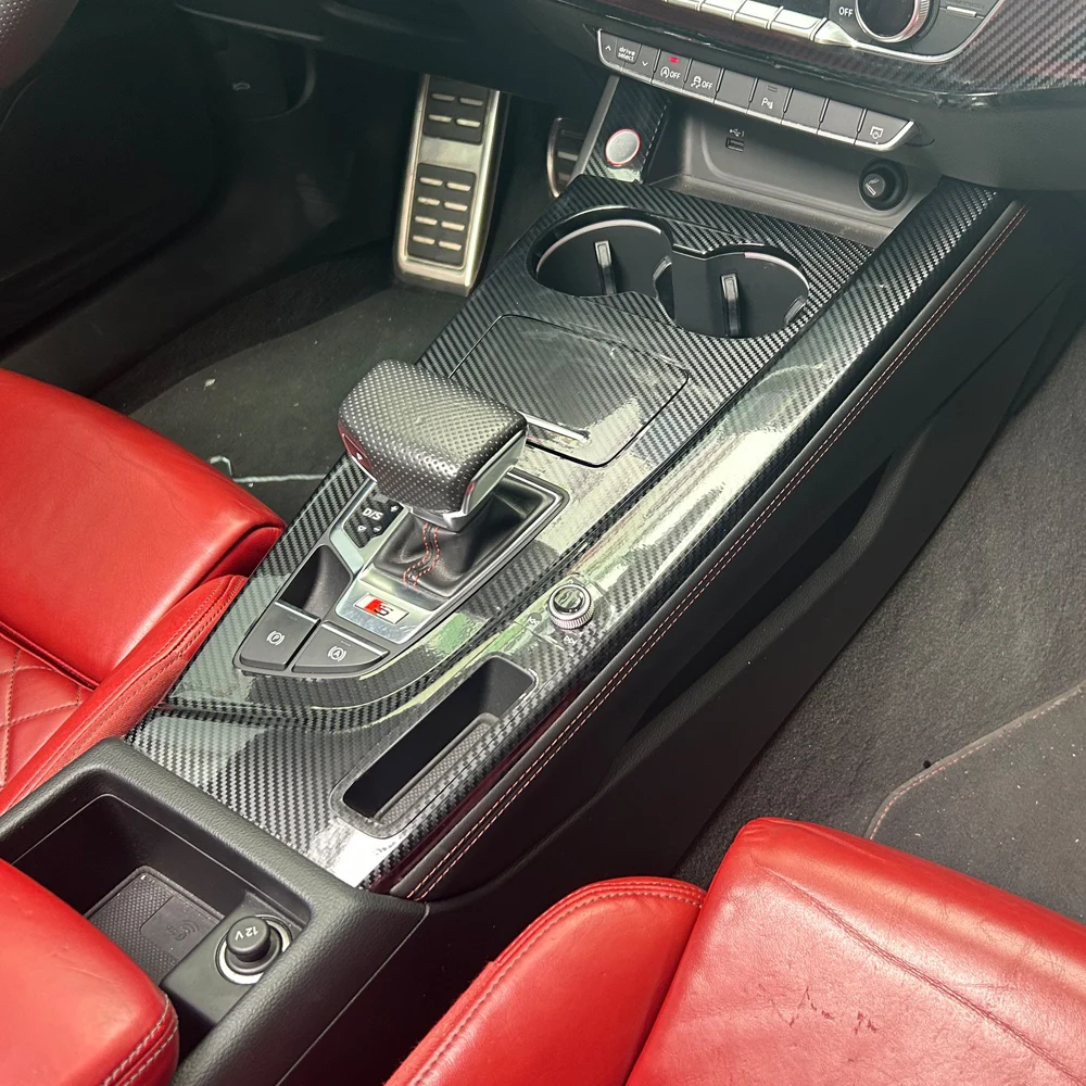 Carbon Fiber Interior Trim Stickers For Audi A4 A5 B9 2017-2024 Central Console Gear Shift Panel Door Handle Cover Trim