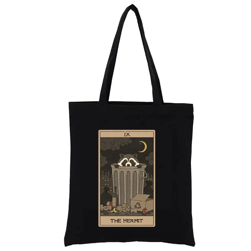 the Hermit - Raccoons Tarot Graphic Shopping Bags Funny Tote Bag Women\'s Handbags Casual Totes Shopper Fashion Totebag Eco Cloth