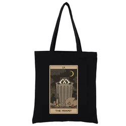 the Hermit - Raccoons Tarot Graphic Shopping Bags Funny Tote Bag Women's Handbags Casual Totes Shopper Fashion Totebag Eco Cloth