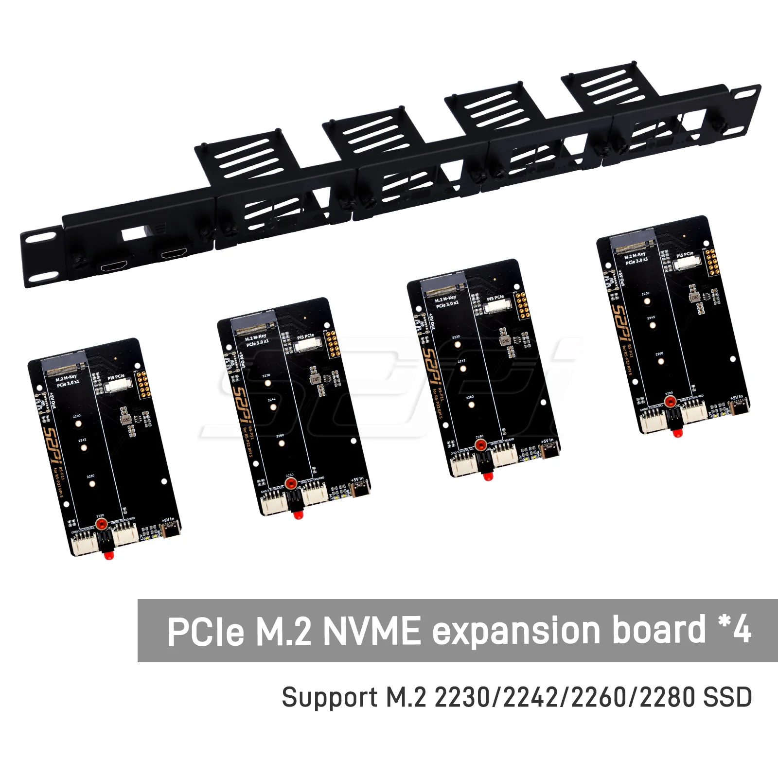 52Pi 1U Rackmount Steel Bracket Kit for Raspberry Pi 5 19 Inch 4 Slots M.2 NVMe SSD 2230/2242/2260/2280