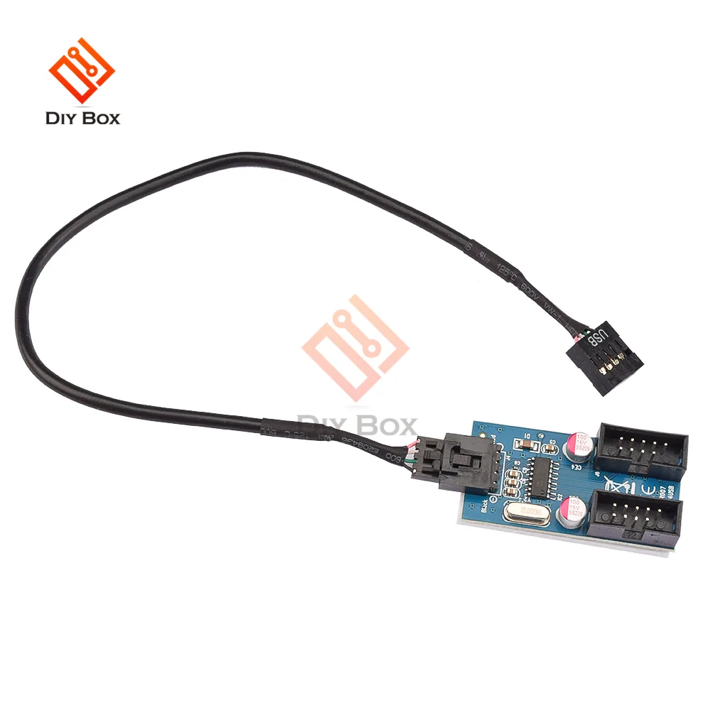 Motherboard USB 9Pin USB 2.0 Female Black Interface Header Splitter 1 To 2 Extension Cable Adapter 9-Pin USB HUB Connectors