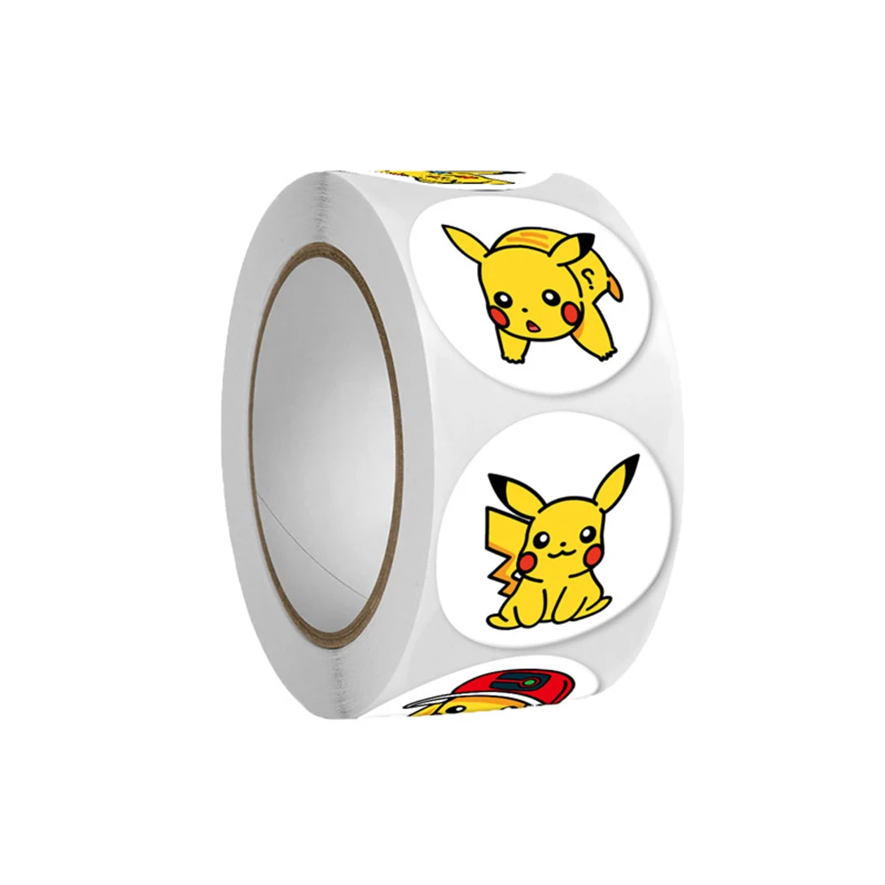 

500PCS/Roll Cartoon Pikachu Pokemon Sticker Roll Funny Pikachu Sealing Sticker Decal for Laptop Phone Kids Reward Stickers Gift